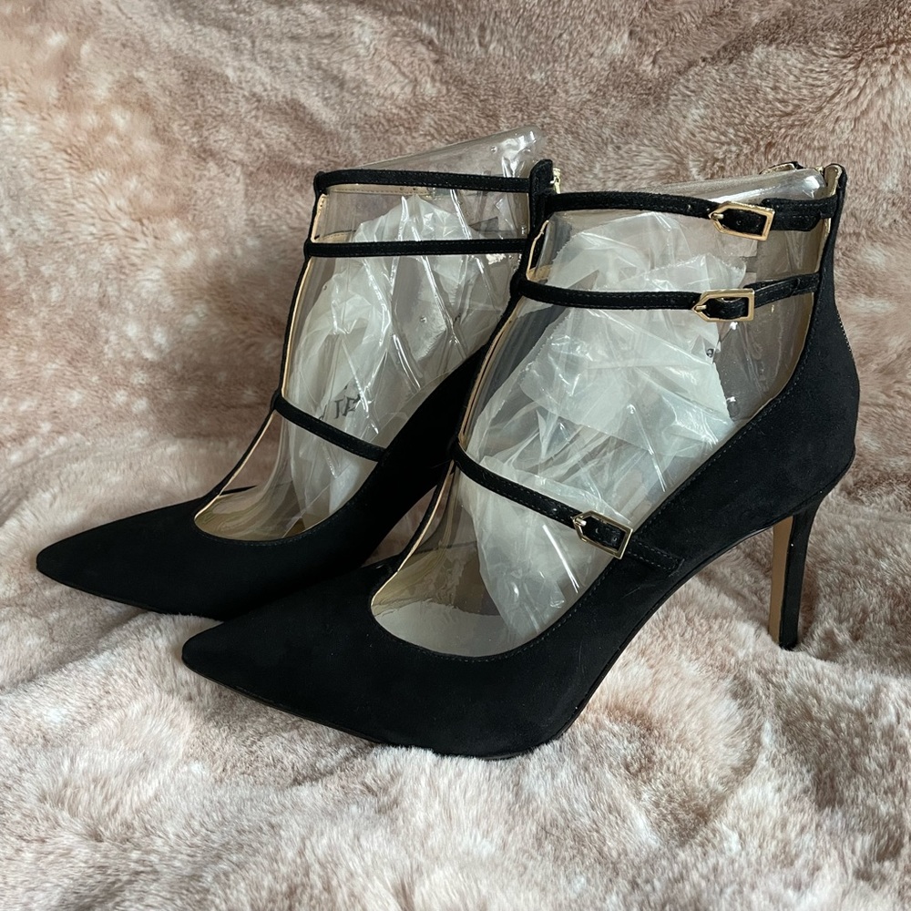 Sam Edelman Black Suede Pointed-Toe Strappy Heels